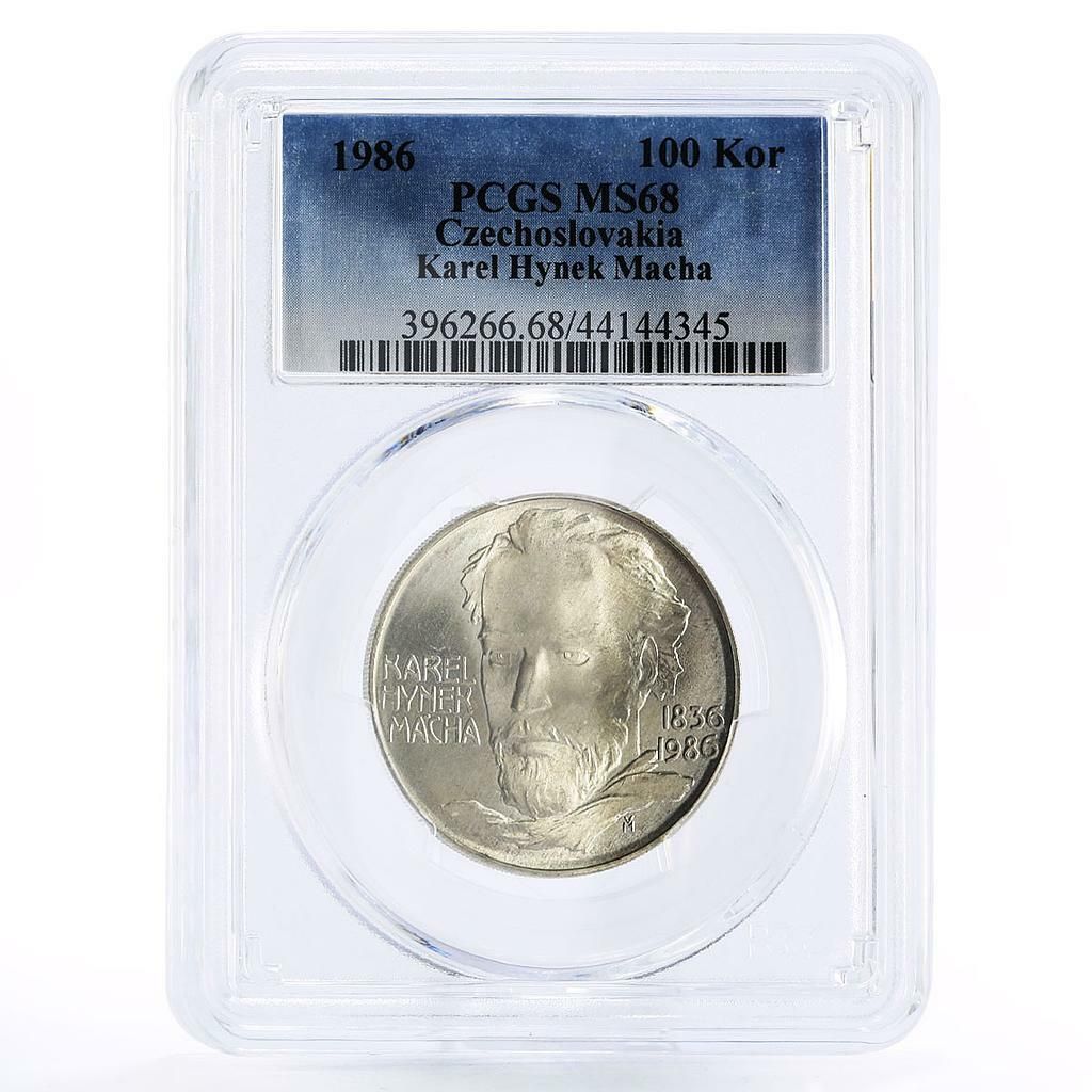 チェコスロバキア 100 コルン 詩人カレル ハイネック マチャ MS68 PCGS