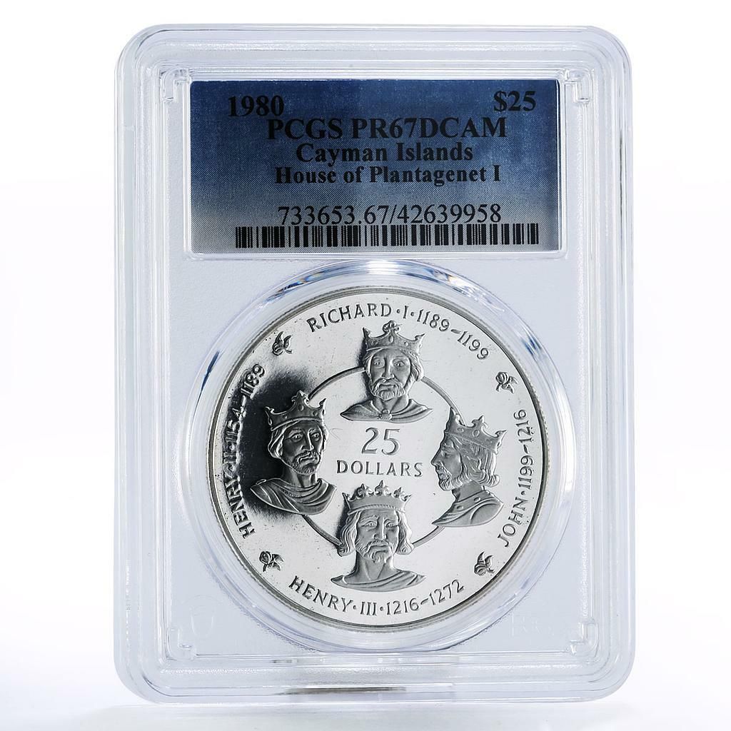 ケイマン諸島 25ドル プランタジネット1世の鍬 PR67 PCGS 銀貨 1980年