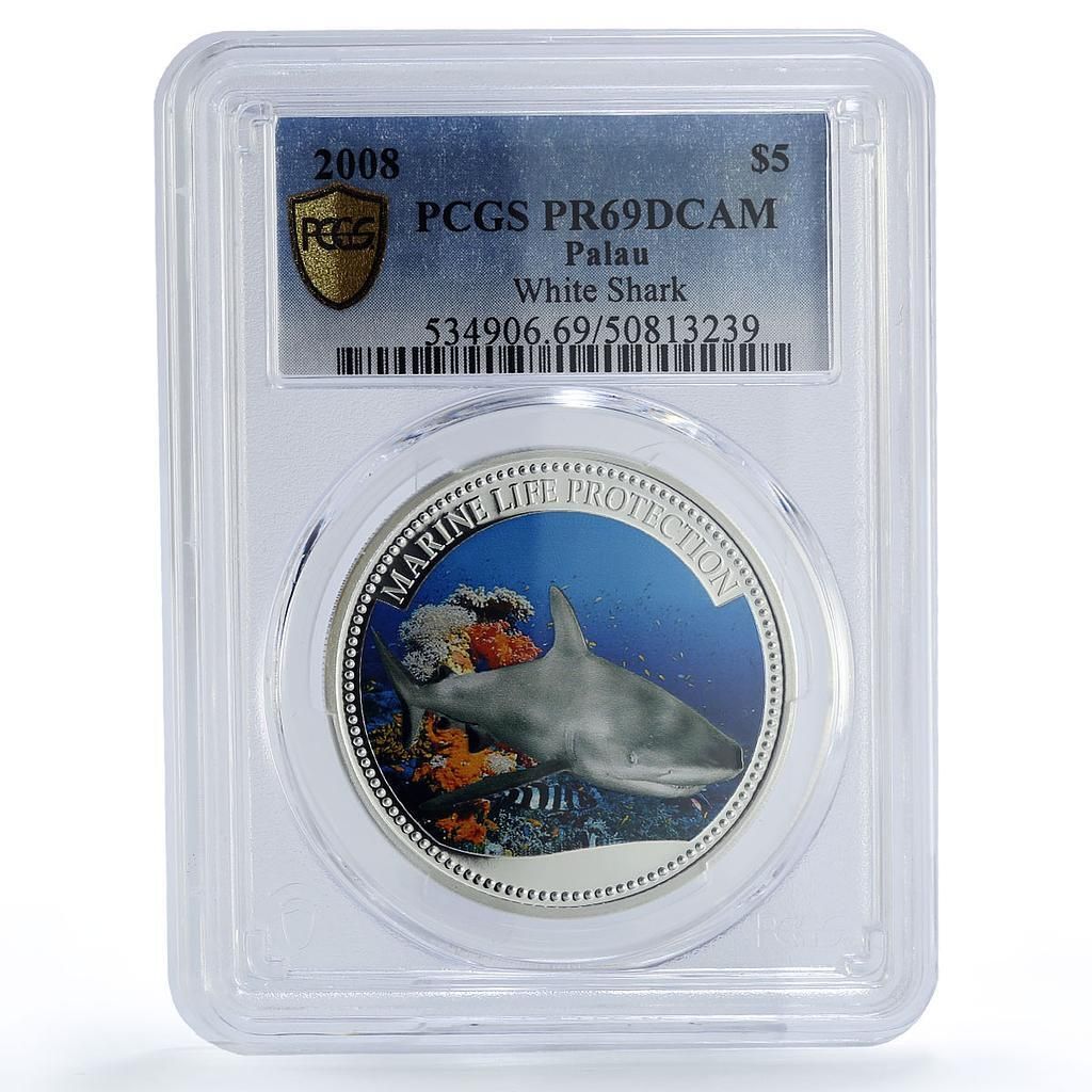 パラオ 5ドル 海洋生物保護 ホワイトシャーク PR69 PCGS 銀貨 2008年