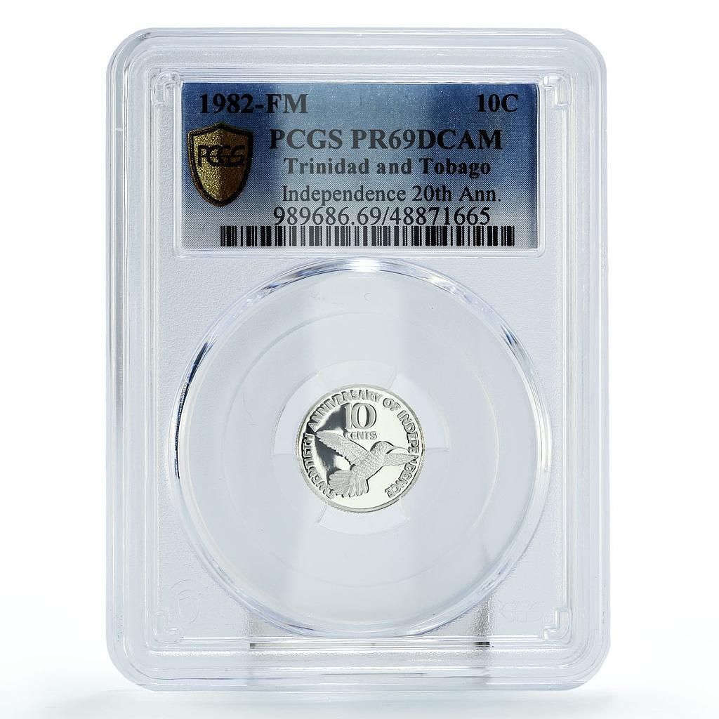 トリニダード・トバゴ 10セント 独立20周年記念 KM-44a PR69 PCGS 銀貨