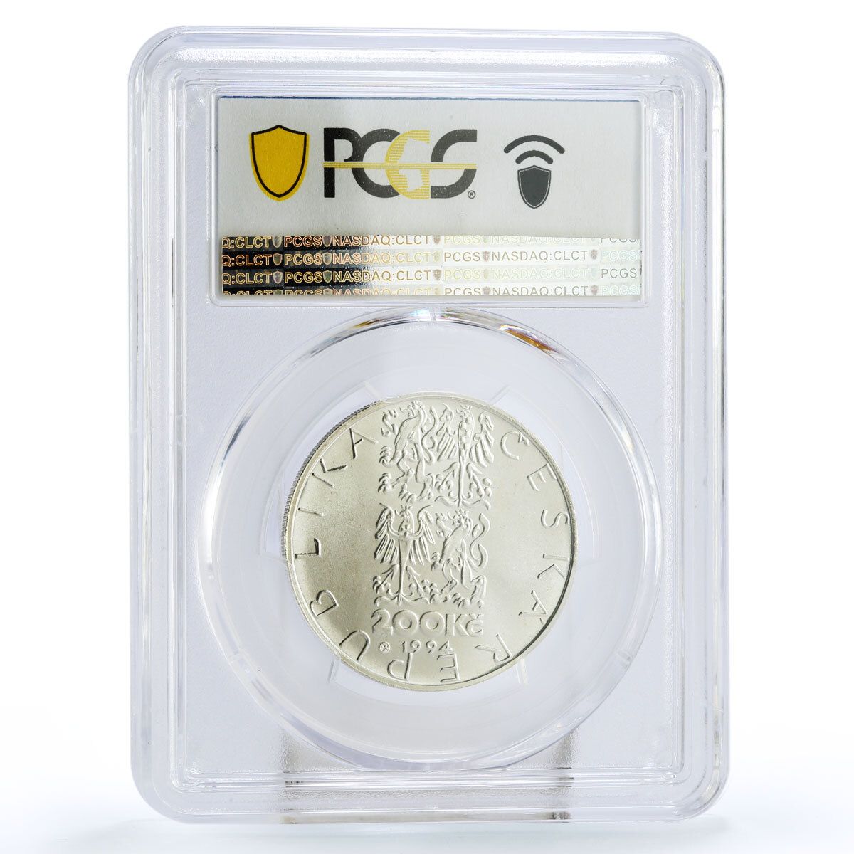 チェコ共和国 200コルナ ブルノの路面電車 鉄道 MS69 PCGS 銀貨 1994年