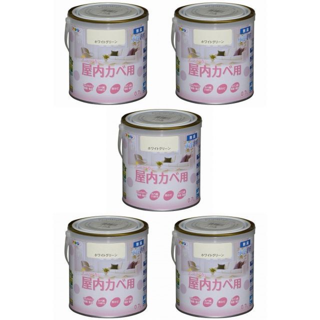 アサヒペン ＮＥＷ水性インテリアカラー屋内カベ ０．７Ｌ ホワイトグリーン【壁紙の上からそのまま塗れる】 5缶セット 8,591円