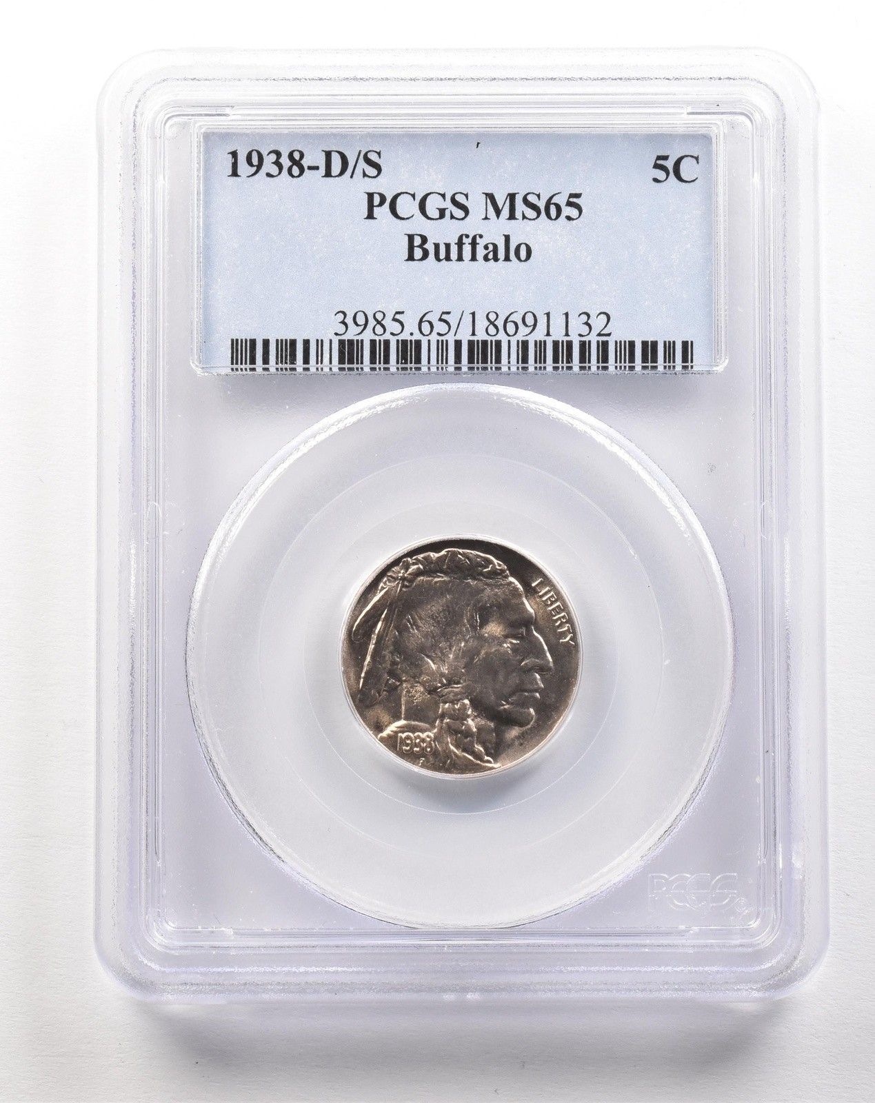 1938-D/S インディアンヘッド バッファローニッケル MS65 PCGS *5158