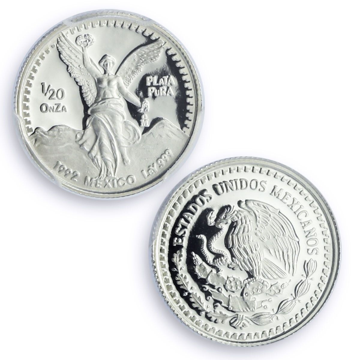 メキシコ 1/20 オンザ・リベルタッド 独立の天使 PR69 PCGS 銀貨 1992