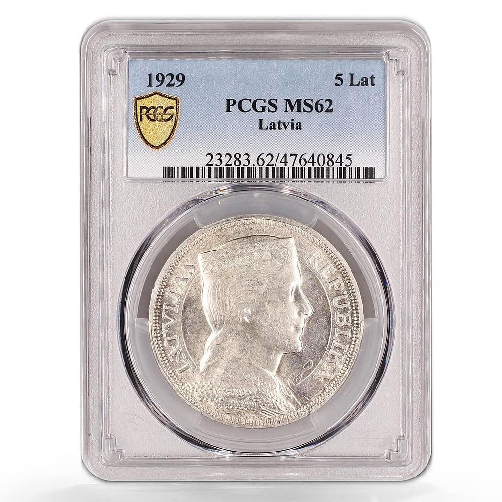 緯度 5 ラティ 第一共和国の紋章 KM-9 MS62 PCGS 銀貨 1929 - メルカリ