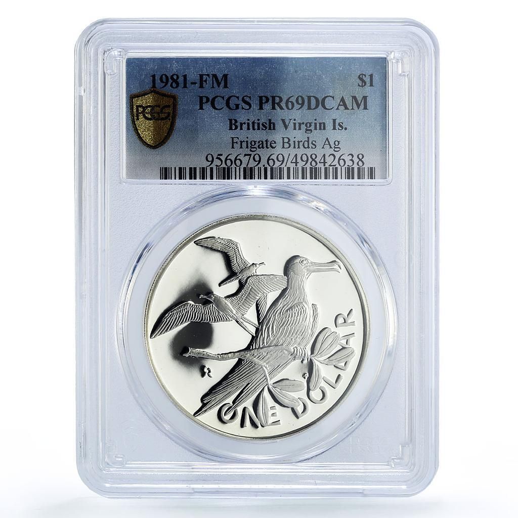 イギリス領ヴァージン諸島 1ドル フリゲート艦鳥 KM-6a PR69 PCGS 銀貨
