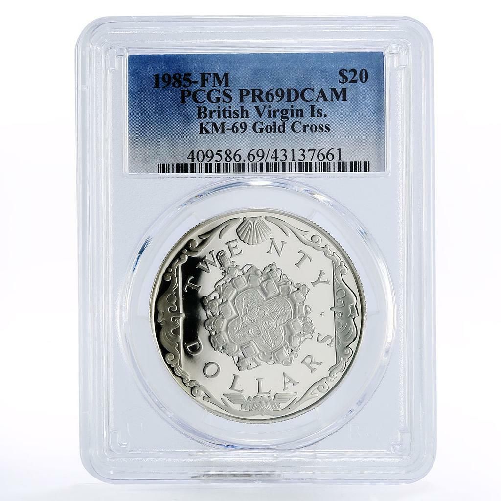 イギリス領ヴァージン諸島 20ドル ゴールドクロス PR69 PCGS 銀貨 1985
