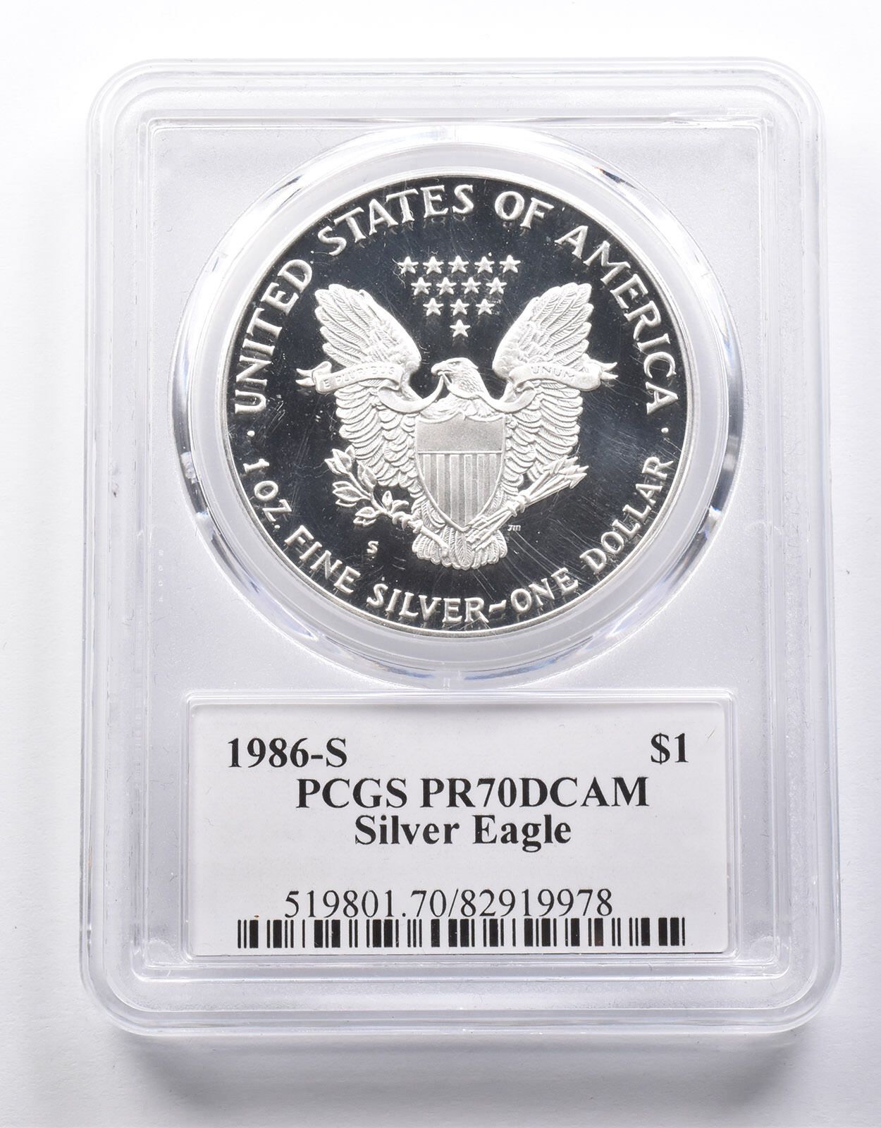 PR70 DCAM 1986-S アメリカン シルバー イーグル メルカンティ サイン
