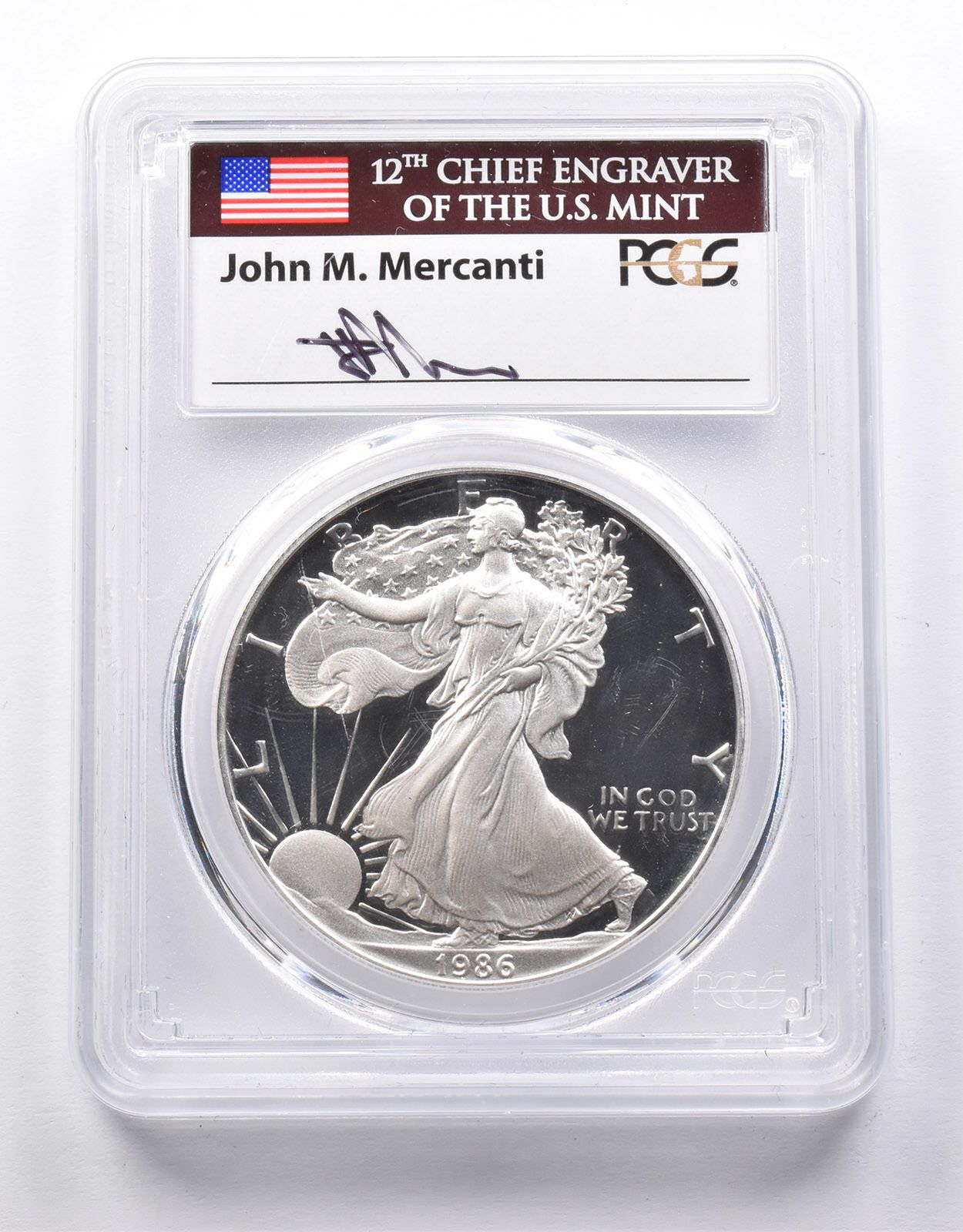 PR70 DCAM 1986-S アメリカン シルバー イーグル メルカンティ サイン