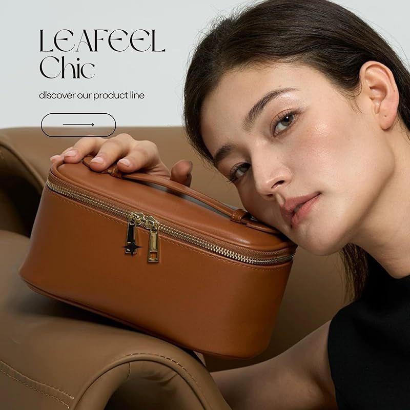 LEAFEEL-「Chic」化粧ポーチ 鏡付き メイクポーチ 持ち運び 大容量収納