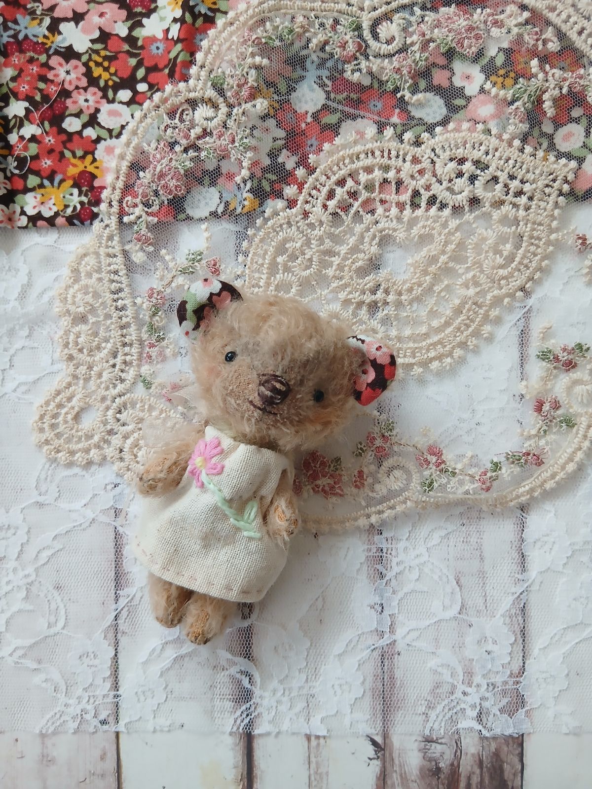 花柄くまさん/ハンドメイド/テディベア/くまのぬいぐるみ - メルカリ