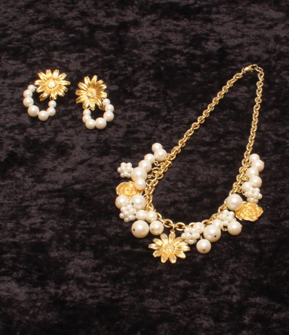 ケンゾー ネックレス イヤリング フェイクパール フラワーモチーフ 2点
