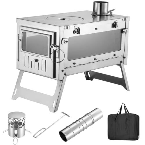 SENQI 薪ストーブ 2面ガラス窓　折りたたみ キャンプ 耐熱ガラス　煙突 SENQI 薪ストーブ 二次燃焼 キャンプ用 焚き火ストーブ 2面ガラス窓