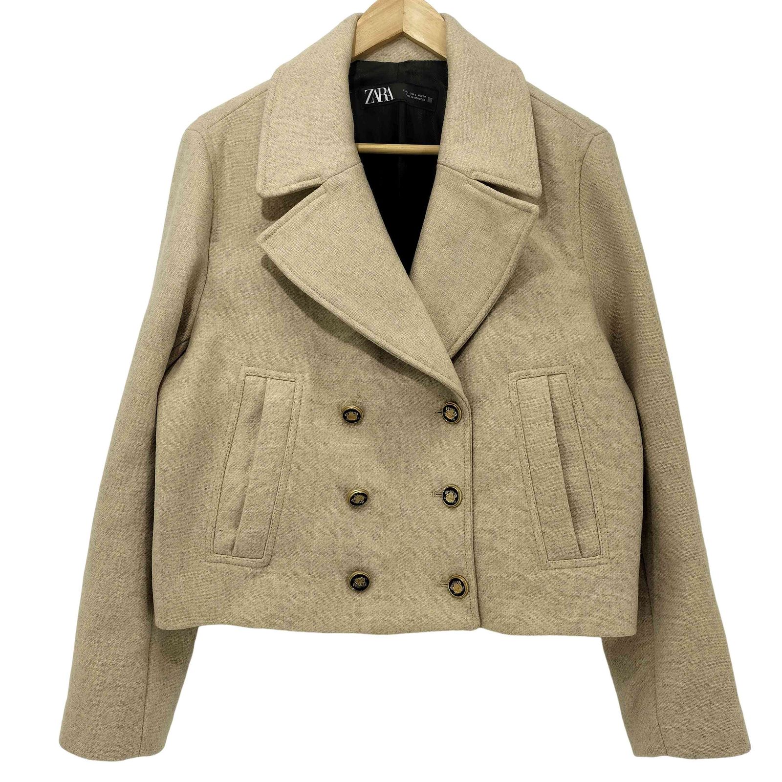 ザラ ZARA クロップドダブルブレストウールブレンドコート レディース