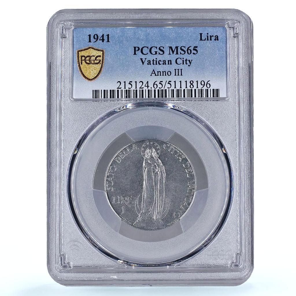 イタリア バチカン 1リラ 教皇ピ12世 聖母マリア MS65 PCGS NiSteel