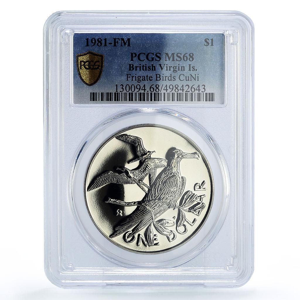 イギリス領ヴァージン諸島 1ドル フリゲート艦鳥 KM-6 MS68 PCGS CuNi