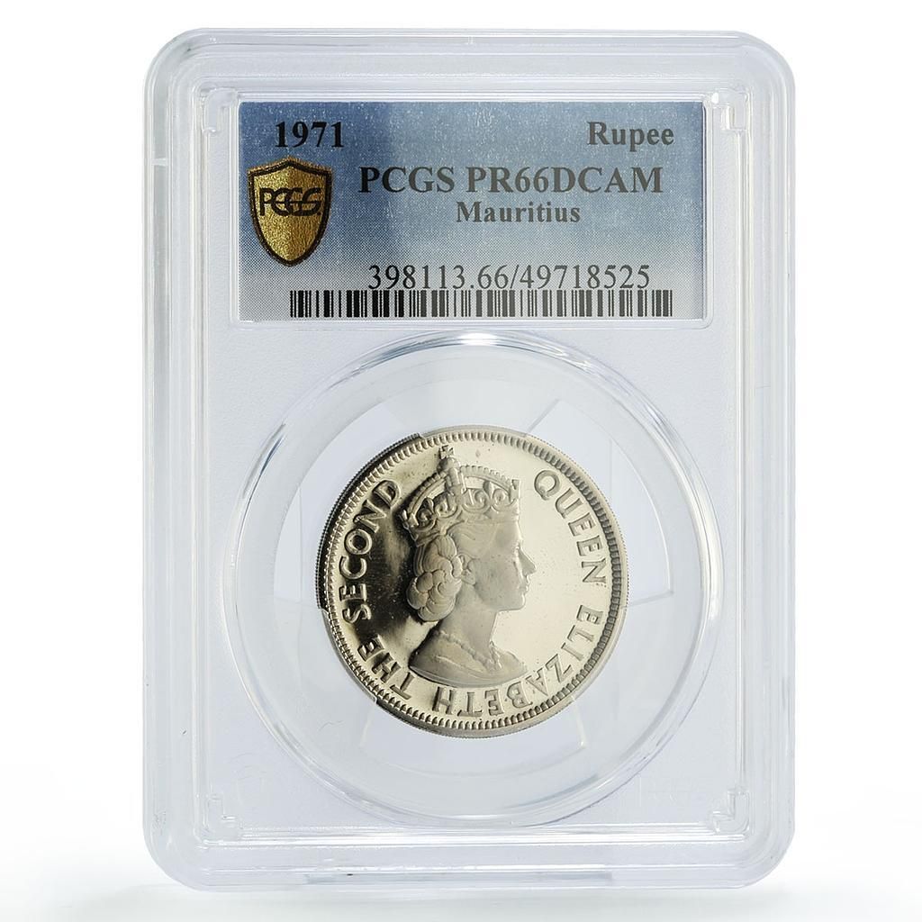 モーリシャス 1ルピー 共和国貨幣 エリザベス女王 PR66 PCGS CuNi