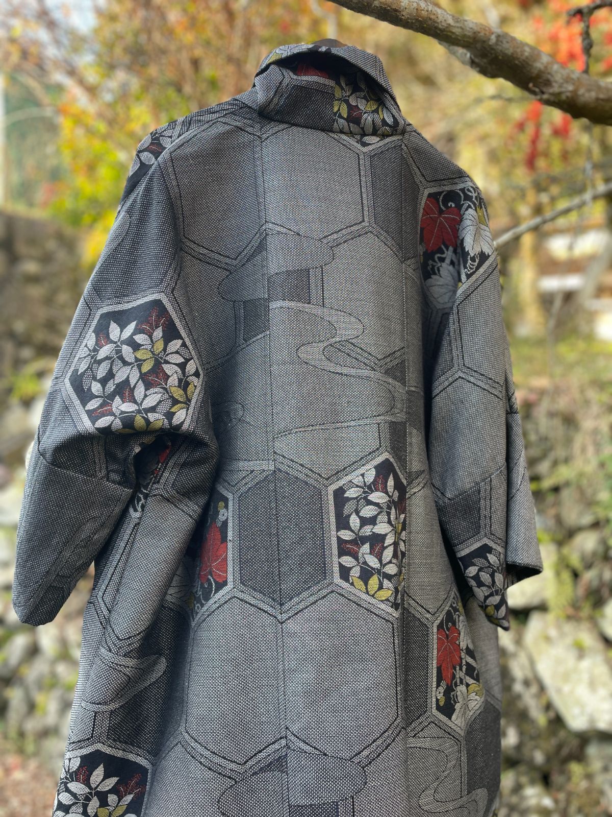 サンプル品特価紬着物リメイク単衣スリーシーズンコート七分袖coat 