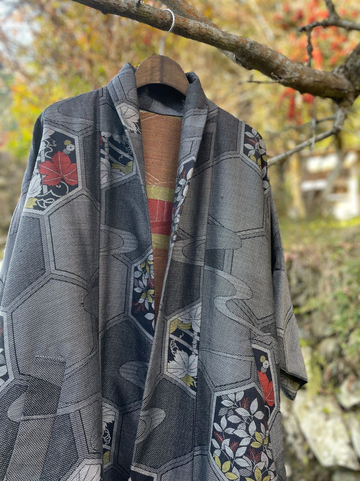 サンプル品特価紬着物リメイク単衣スリーシーズンコート七分袖coat 
