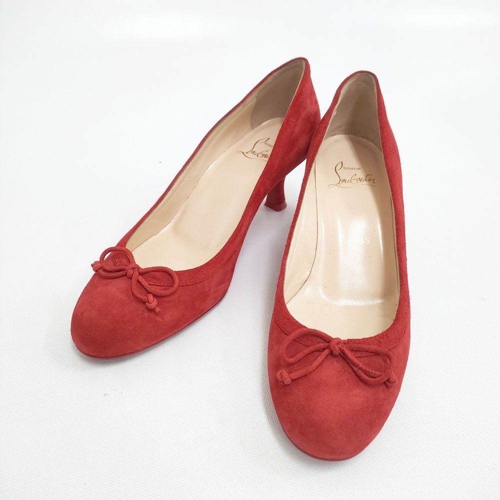Christian Louboutin スウェード スエード リボン ヒールパンプス 35