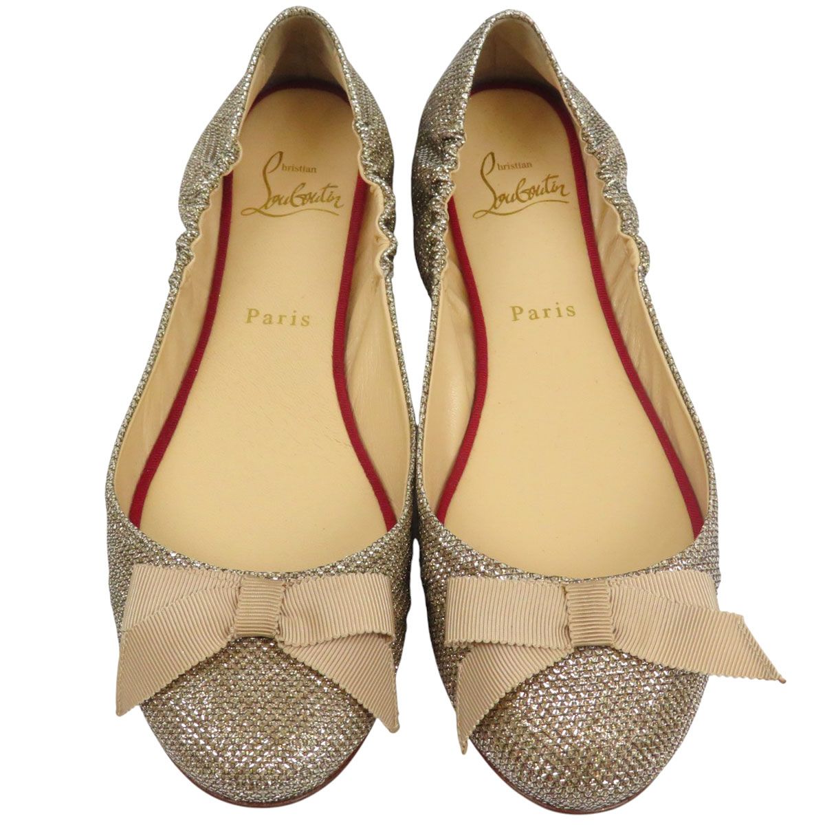 クリスチャンルブタン グリッター リボン バレエシューズ レディース