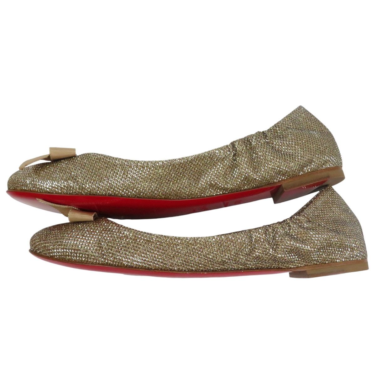 クリスチャンルブタン グリッター リボン バレエシューズ レディース