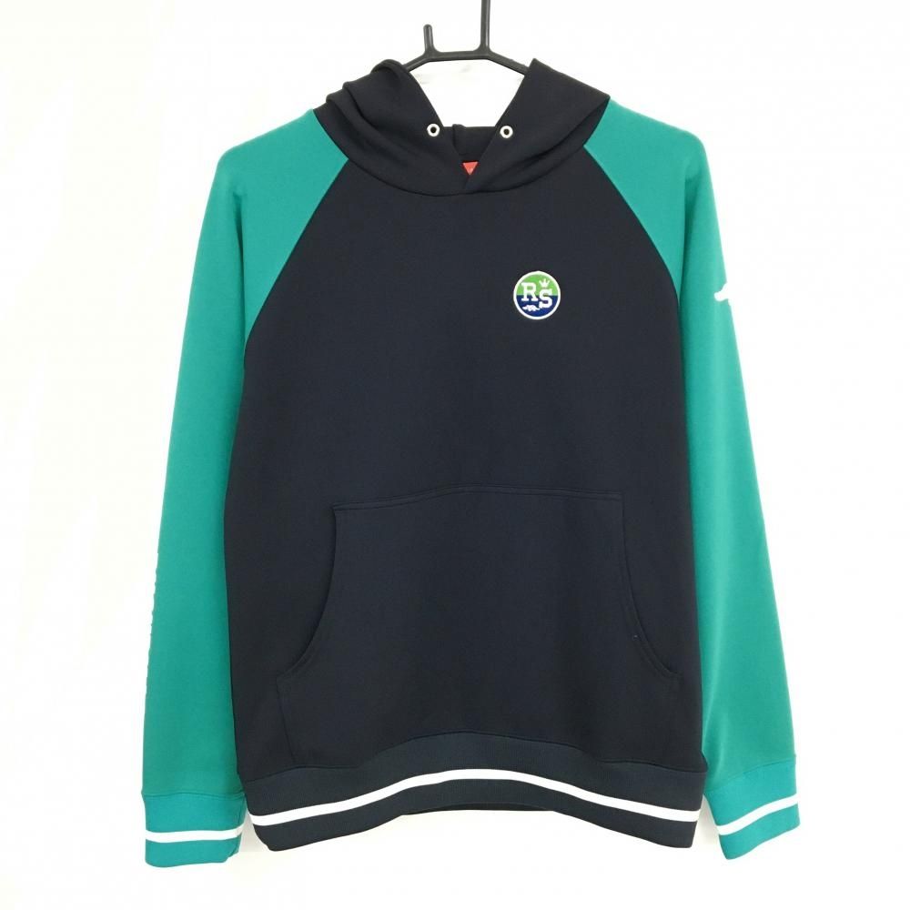 超美品】ラフアンドスウェル パーカー ネイビー×グリーン 腹部ポケット