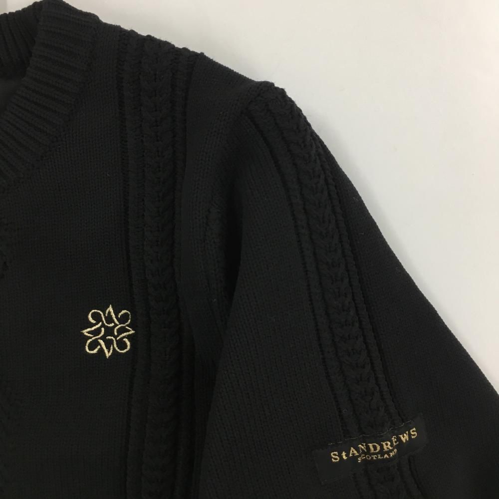 美品】セントアンドリュース セーター 黒×ゴールド ロゴ刺しゅう 裏地