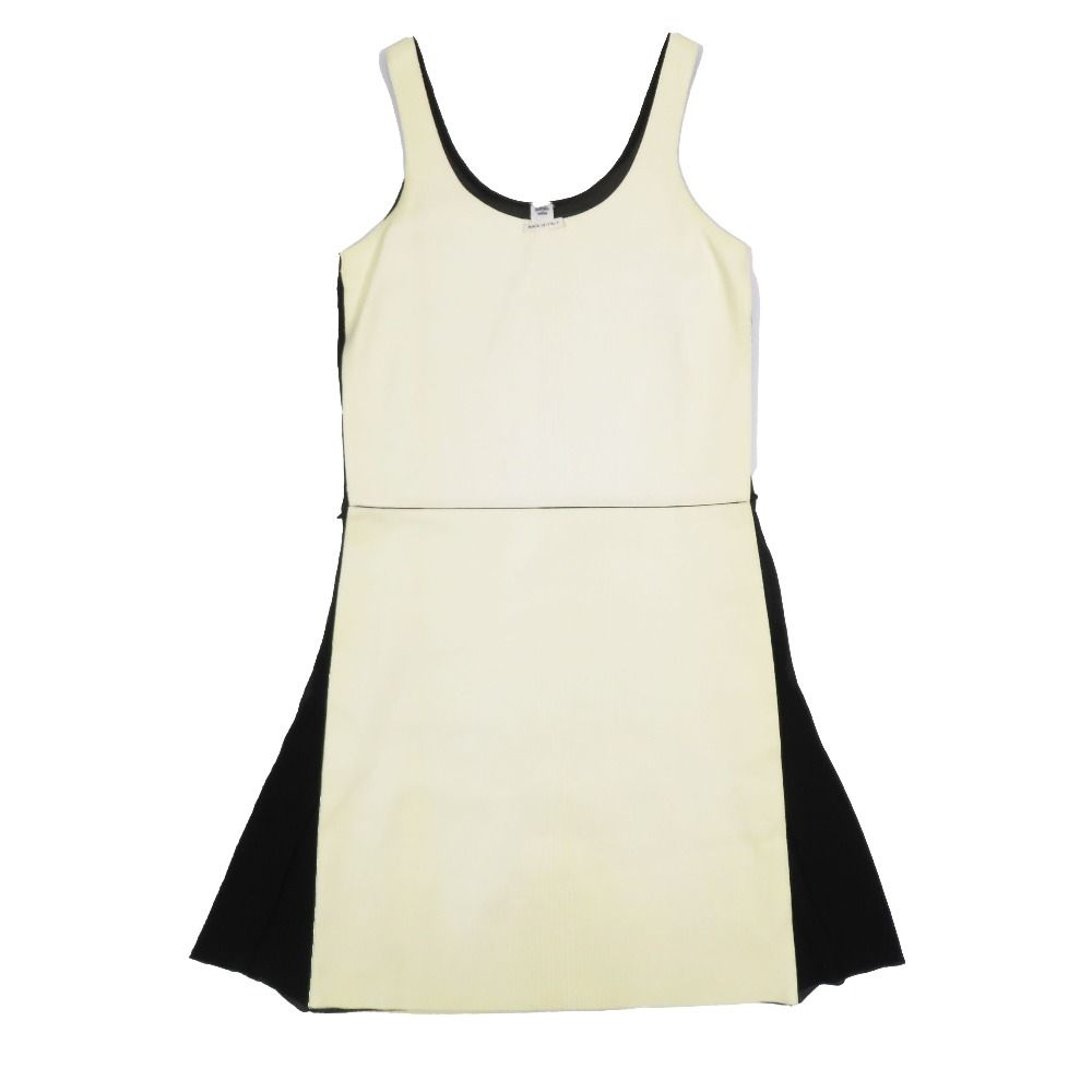 HERMES エルメス　ノースリーブ　34号 美品 HERMES エルメス ラムスキン レザー シルク 切替 ノースリーブ