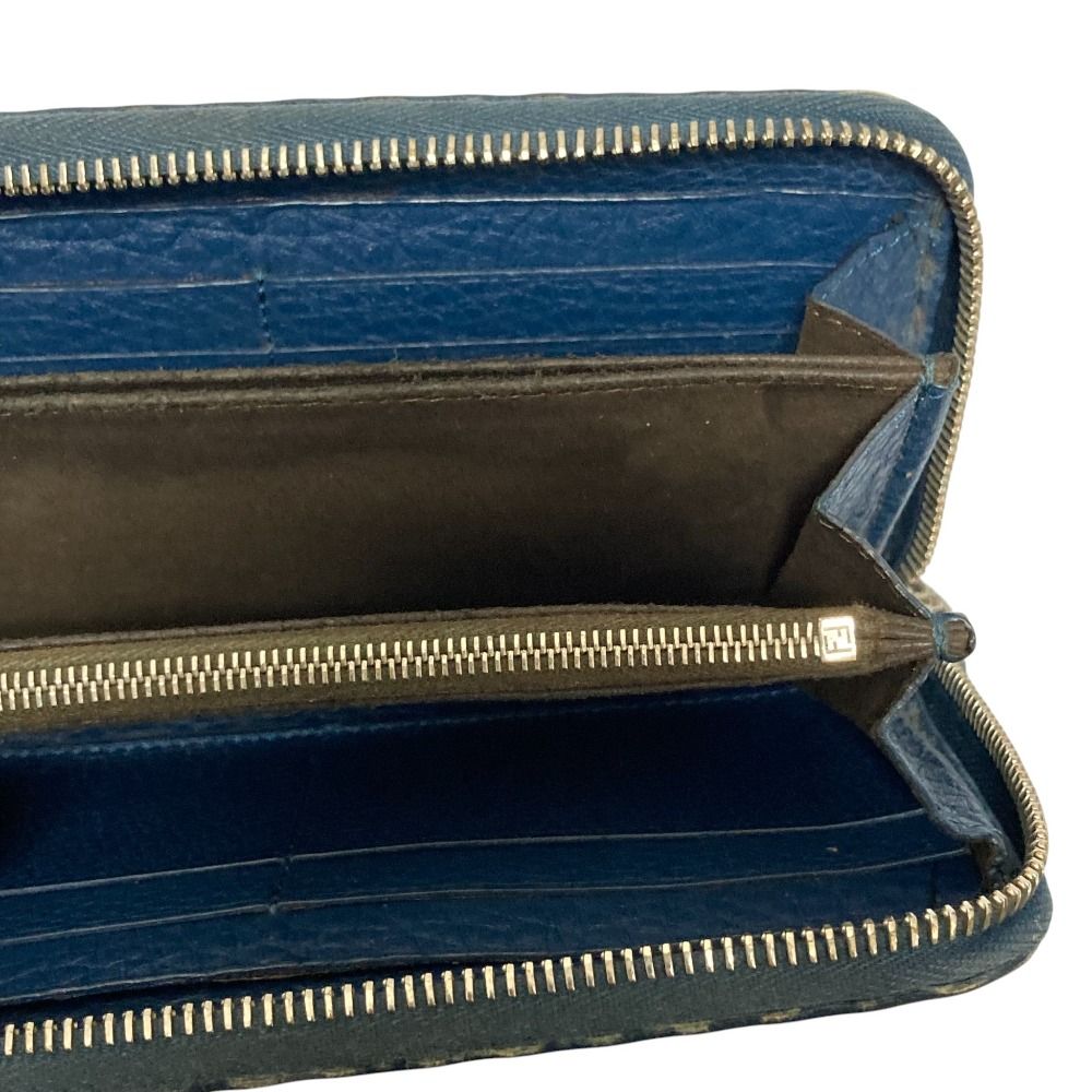 良品 FENDI フェンディ レザー ロングウォレット 長財布 ネイビー