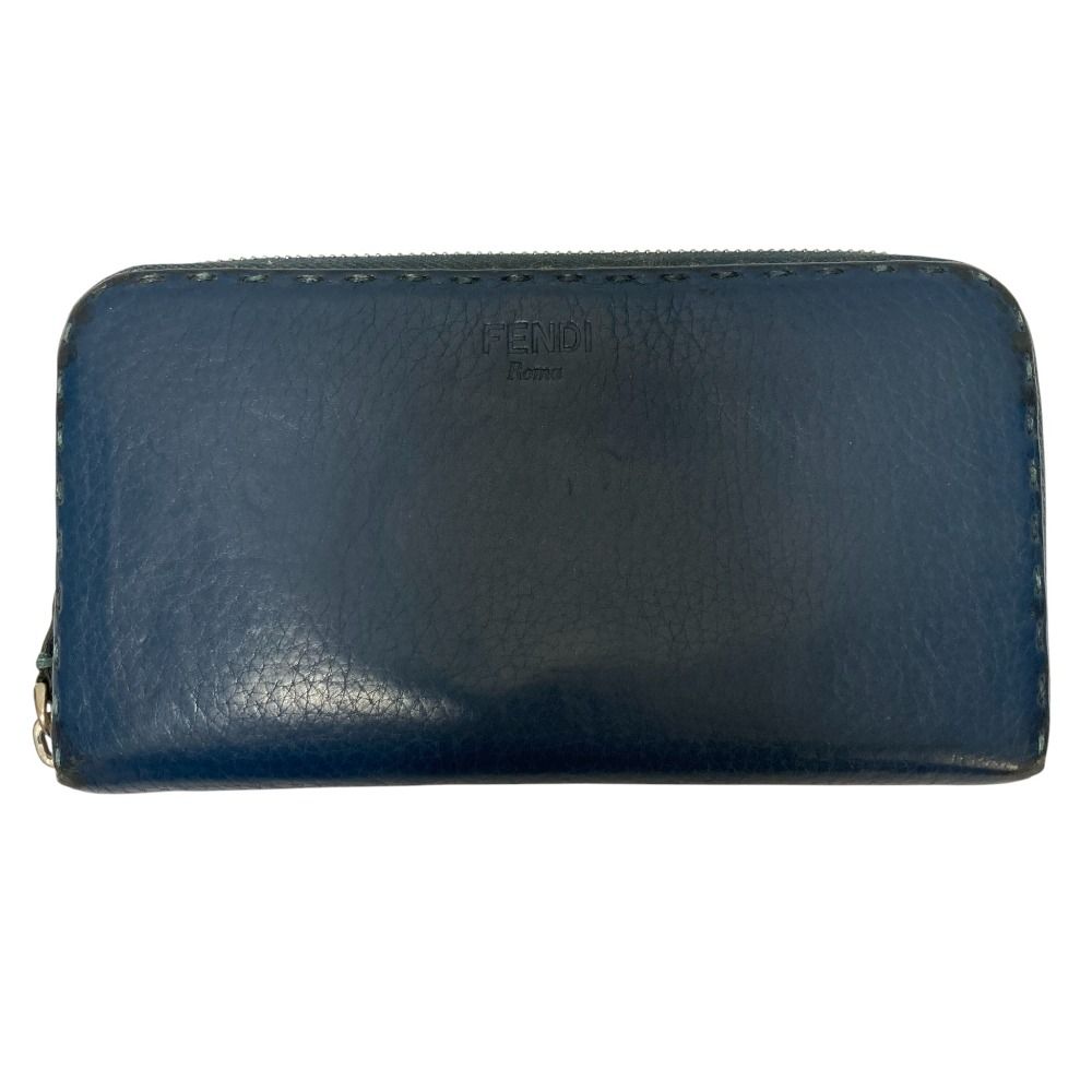 良品 FENDI フェンディ レザー ロングウォレット 長財布 ネイビー