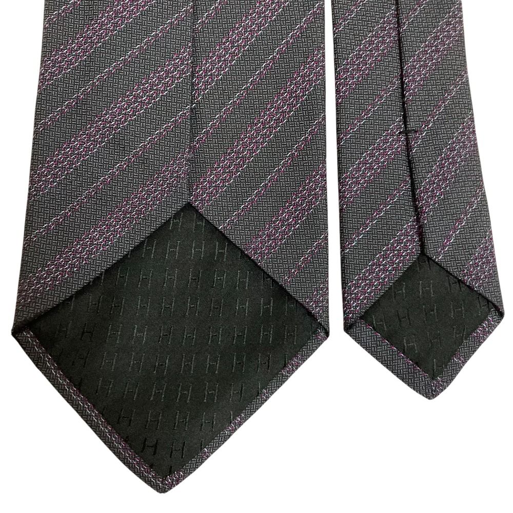 美品 HERMES エルメス レジメンタルストライプ シルク100％ ネクタイ