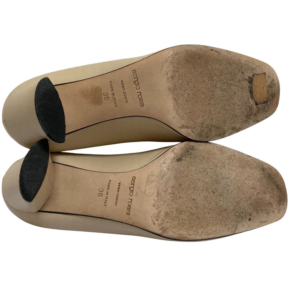 良品 Sergio rossi セルジオロッシ レザー スクエアトゥ パンプス