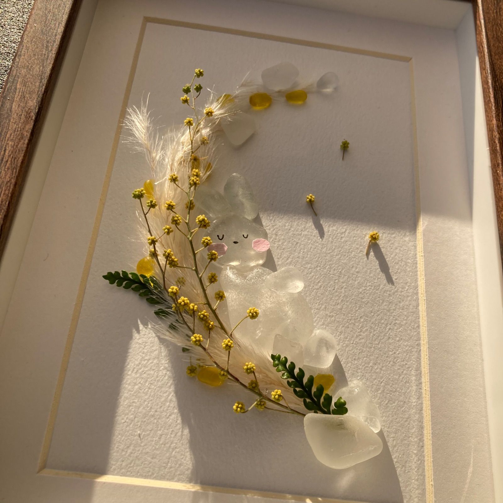 うさぎのお昼寝』シーグラスアート ドライフラワー 観葉植物