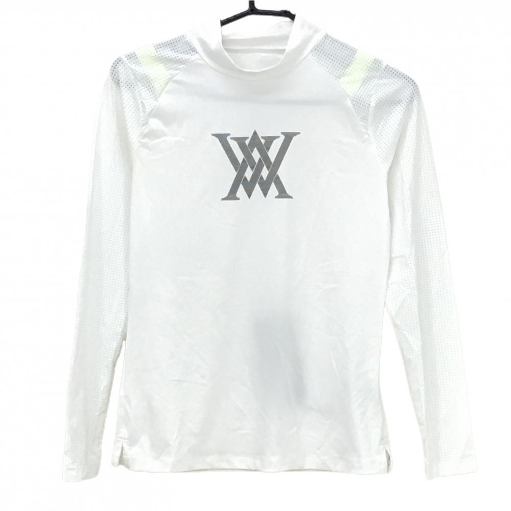 新品】アニューゴルフ ハイネックインナーシャツ 白 袖メッシュ ロゴ黒