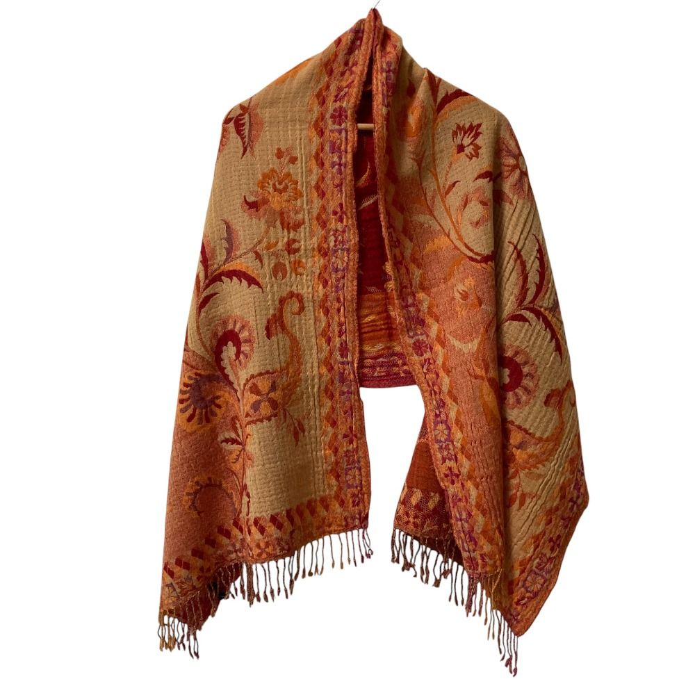 美品 Pallas Palace パラスパレス 花柄 マフラー ストール オレンジ