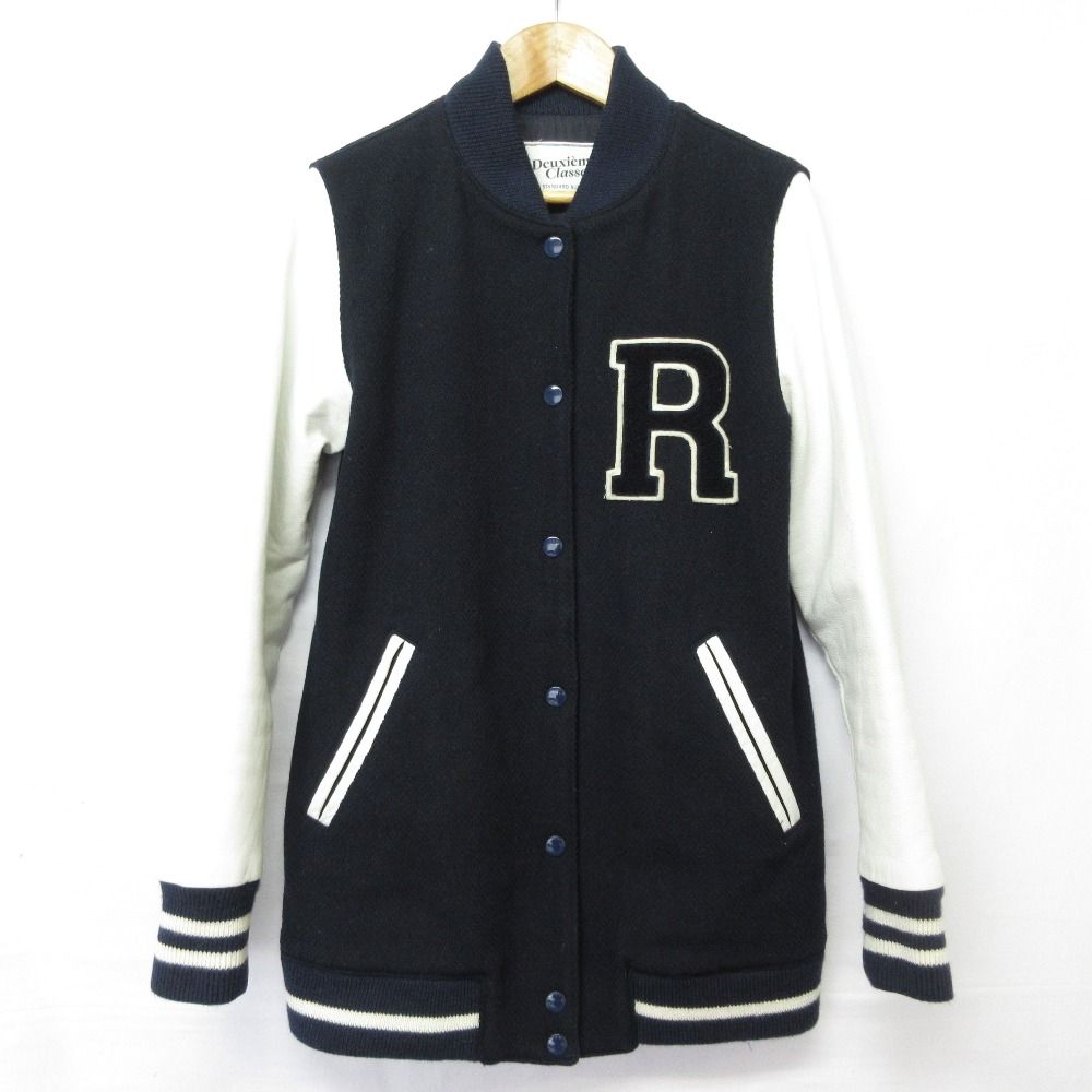 【ドゥーズィエムクラス】ジャケット スタジャン ブルゾン 切替 レザー　紺 白 美品 DeuxiemeClasse ドゥーズィエムクラス STAMMBAUM 別注 レザー