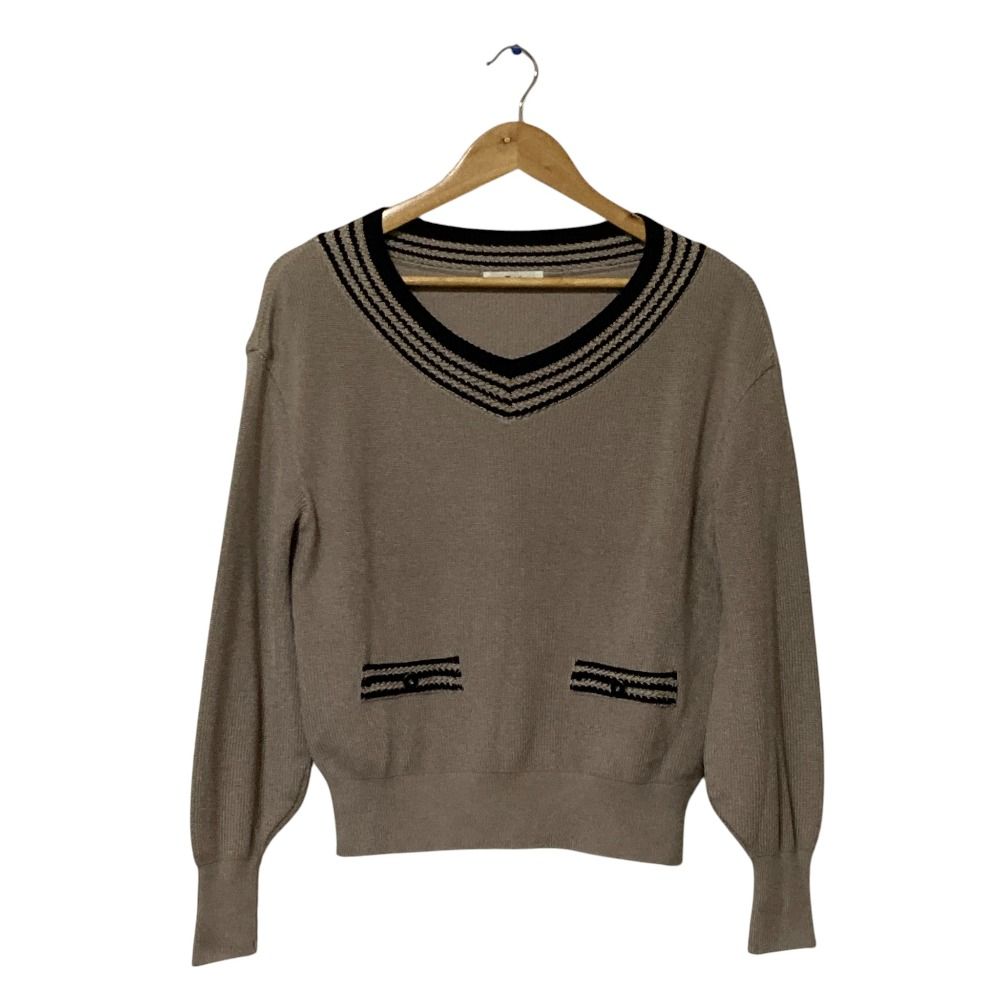 美品 Rene ルネ Vネック ニットセーター 6932510 サイズ36 グレージュ
