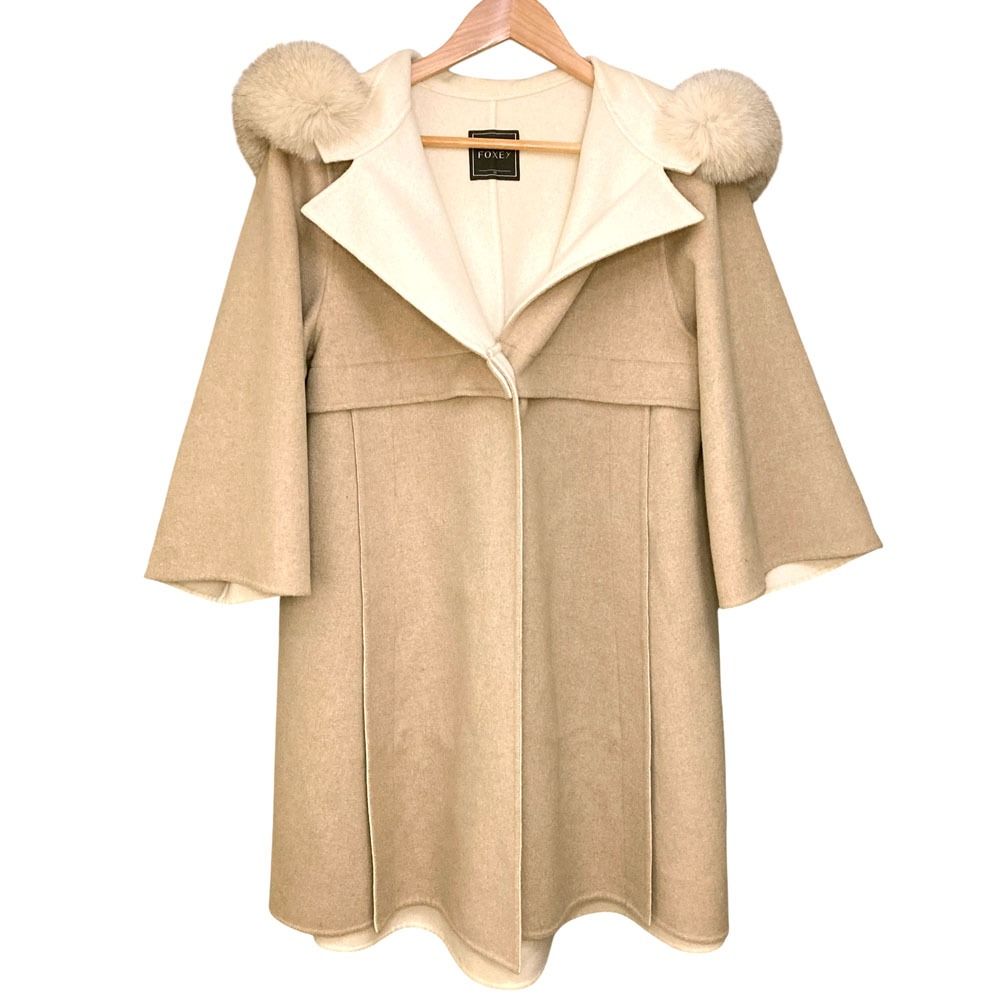 良品 FOXEY フォクシー フォックスファー付き カシミヤ ダブルフェイス