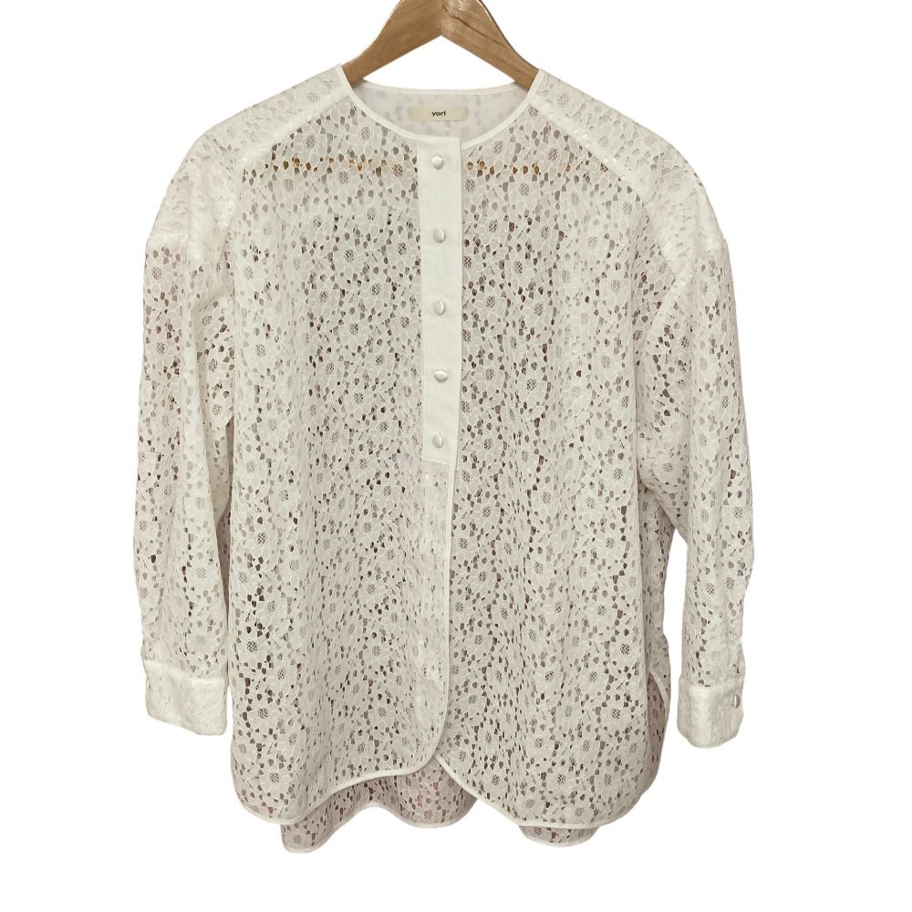 美品 25AW yori ヨリ フロッキーレースシャツ YR21-25144AW サイズF