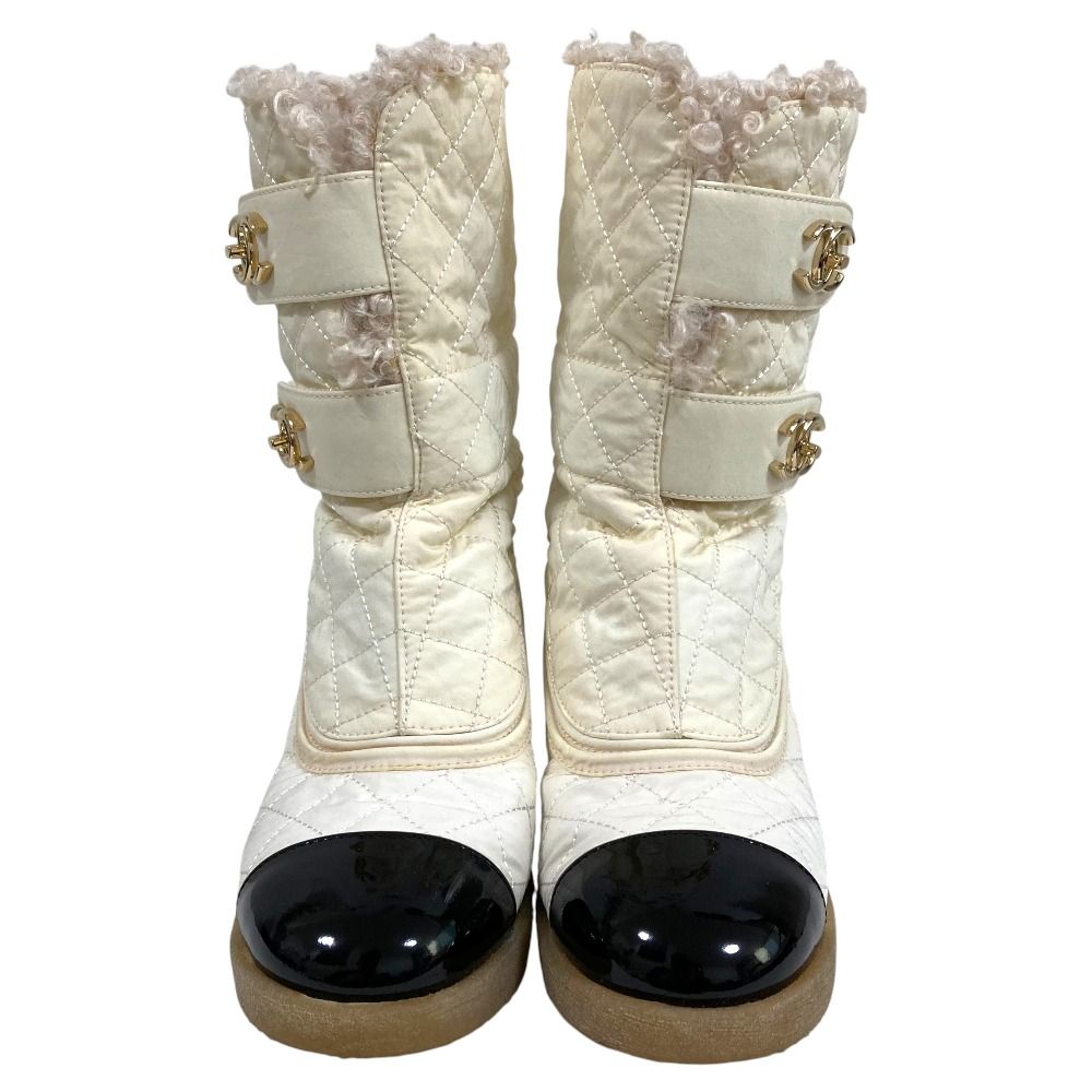 良品 CHANEL シャネル マトラッセ ターンロック ボア ショートブーツ