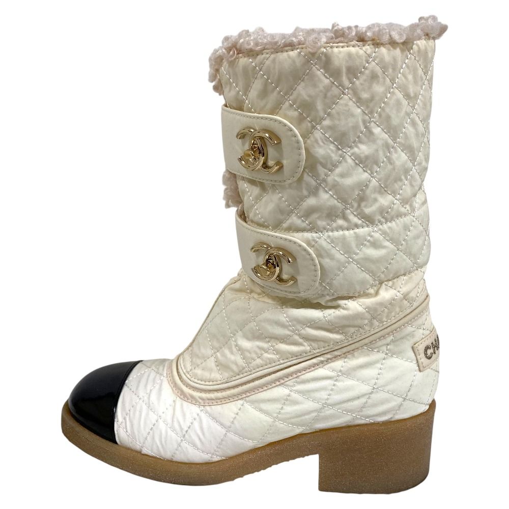 良品 CHANEL シャネル マトラッセ ターンロック ボア ショートブーツ