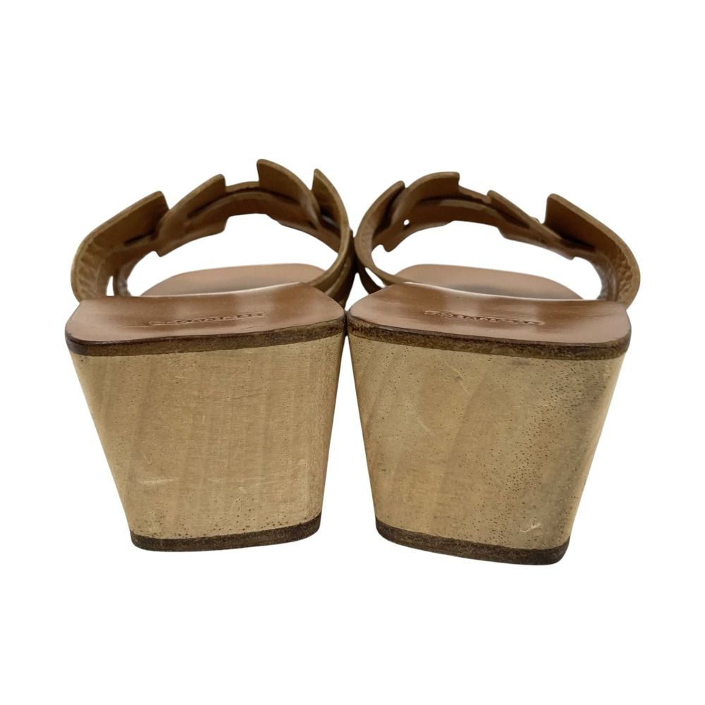 良品 HERMES エルメス ウッド ウェッジソール Hモチーフ サンダル