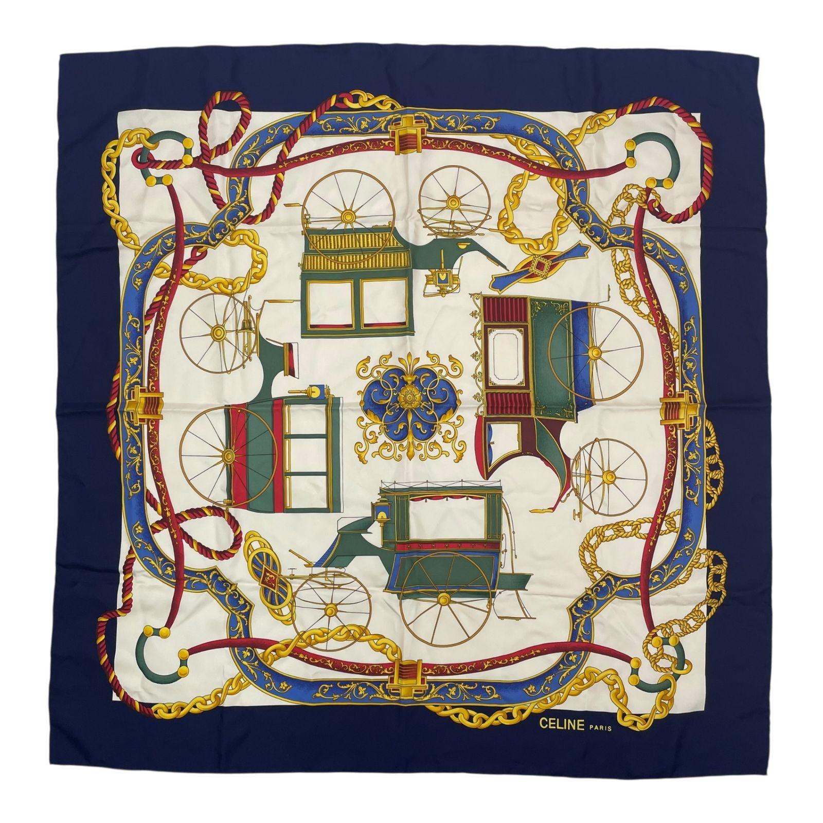 美品 CELINE セリーヌ スカーフ シルク 馬車柄 ネイビー - メルカリ