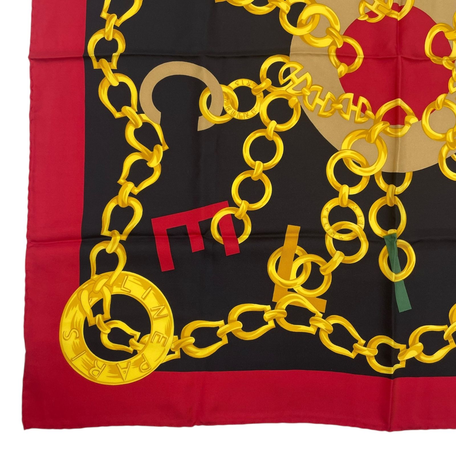 新品同様 CELINE セリーヌ スカーフ シルク チェーン柄 レッド - メルカリ