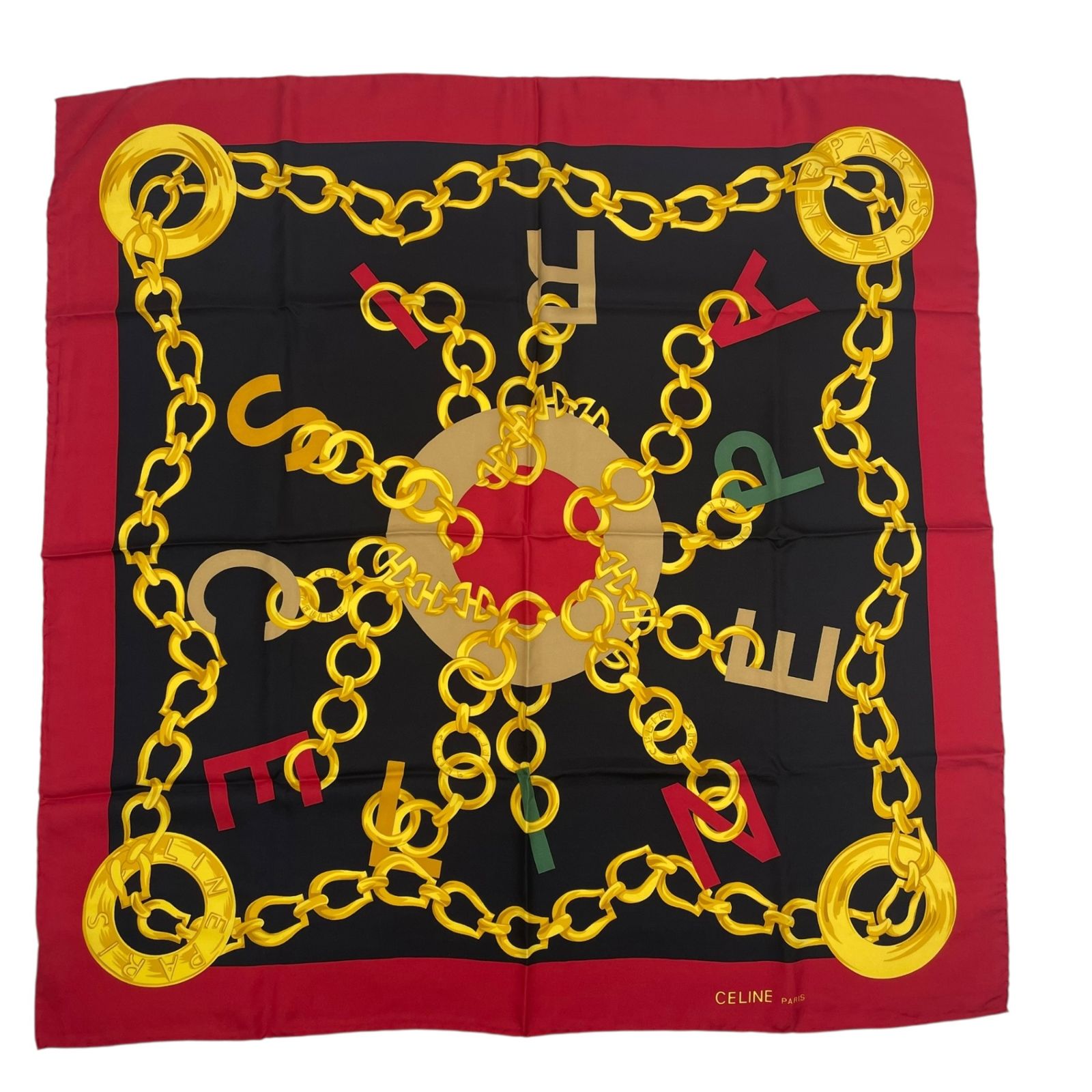 新品同様 CELINE セリーヌ スカーフ シルク チェーン柄 レッド - メルカリ