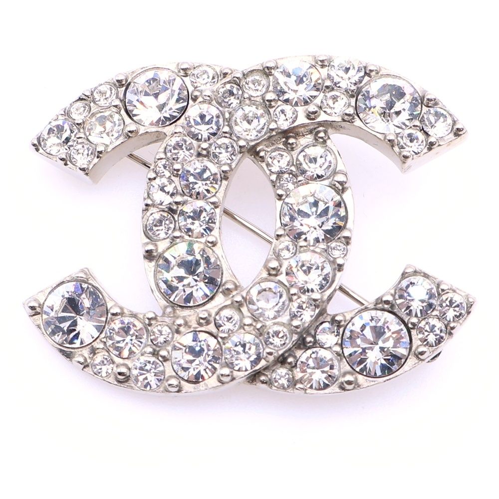 CHANEL (シャネル) ココマーク ラインストーン ブローチ シルバー