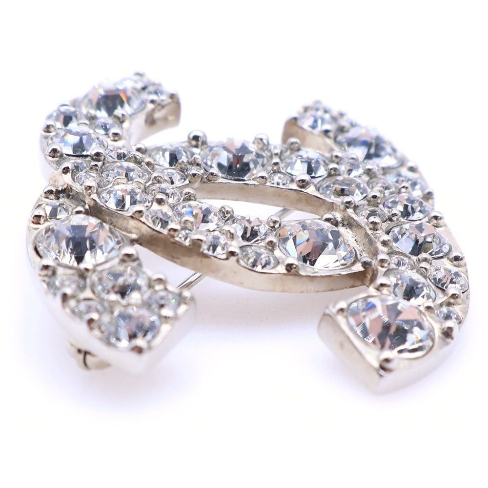 CHANEL (シャネル) ココマーク ラインストーン ブローチ シルバー