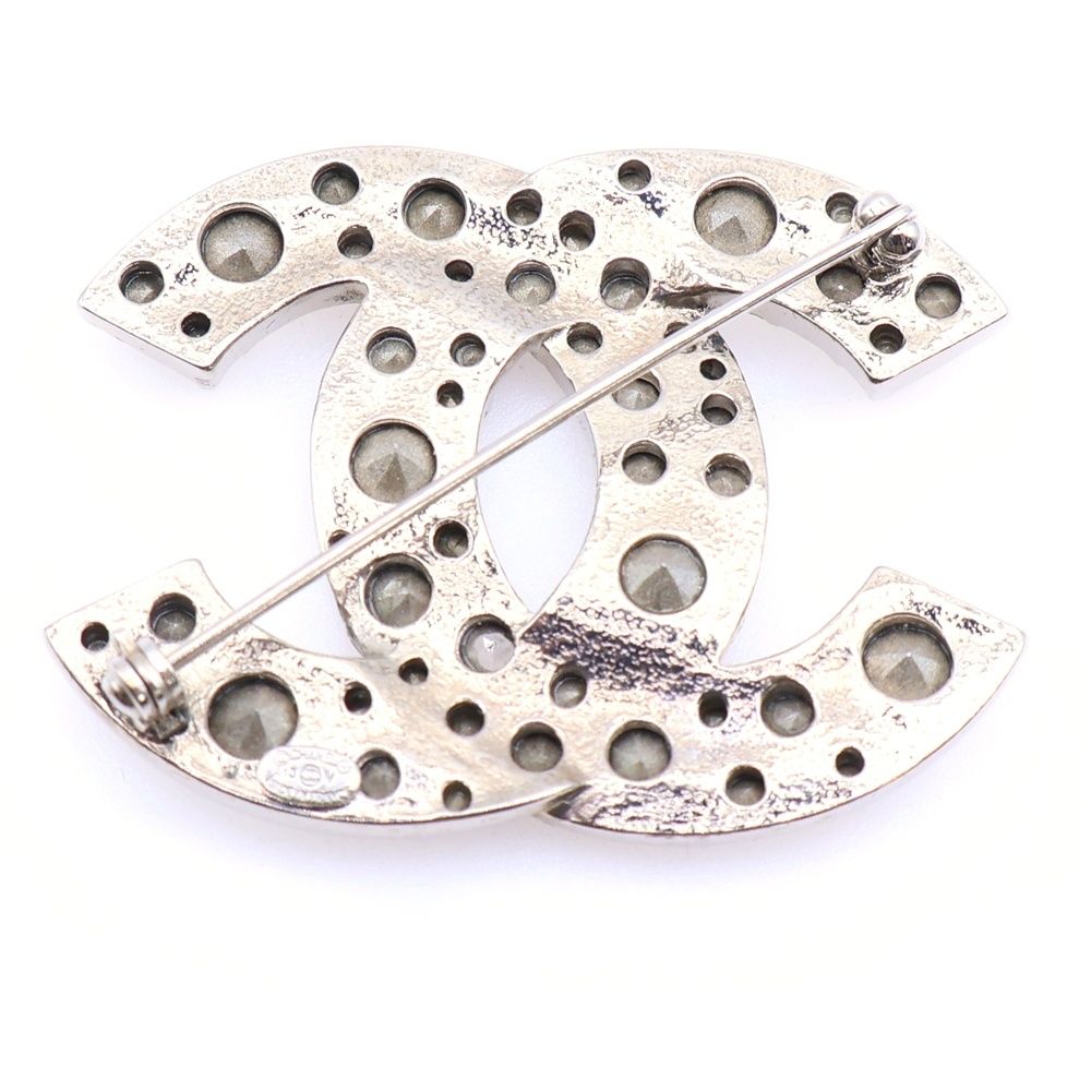 CHANEL (シャネル) ココマーク ラインストーン ブローチ シルバー