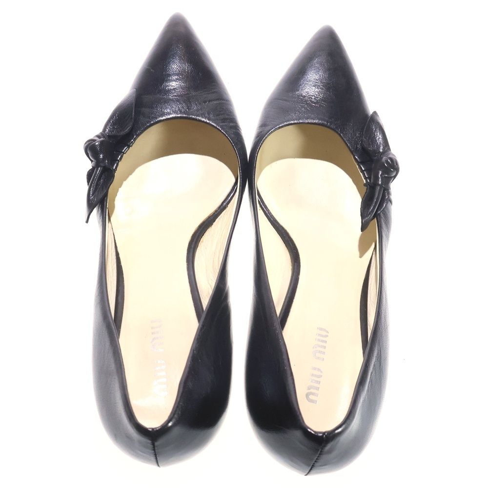 miumiu (ミュウミュウ) ポインテッドトゥ リボンデザイン レザー